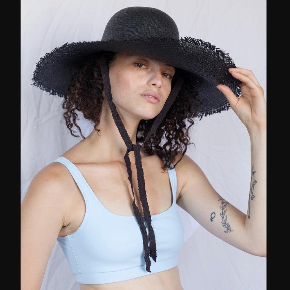 NWT CLYDE Oceanic Wide Brim Straw Sun Hat in Black